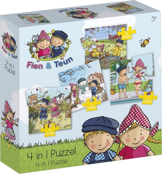 Puzzel - 4 eerste puzzels - Fien en Teun - 4, 6, 9, 12st. - 3+
