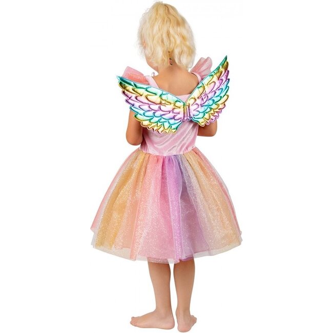 PartyXplosion Kostuum - Fee - Jurk - Regenboog - Met vleugels - 2dlg. - mt.116