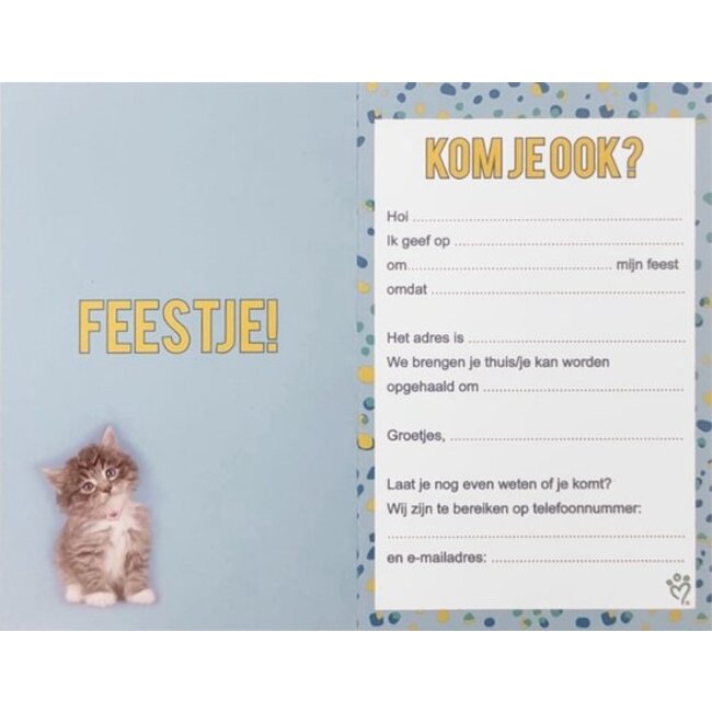 Interstat Uitnodigingskaarten - Kitten met feesthoedje - 6st.