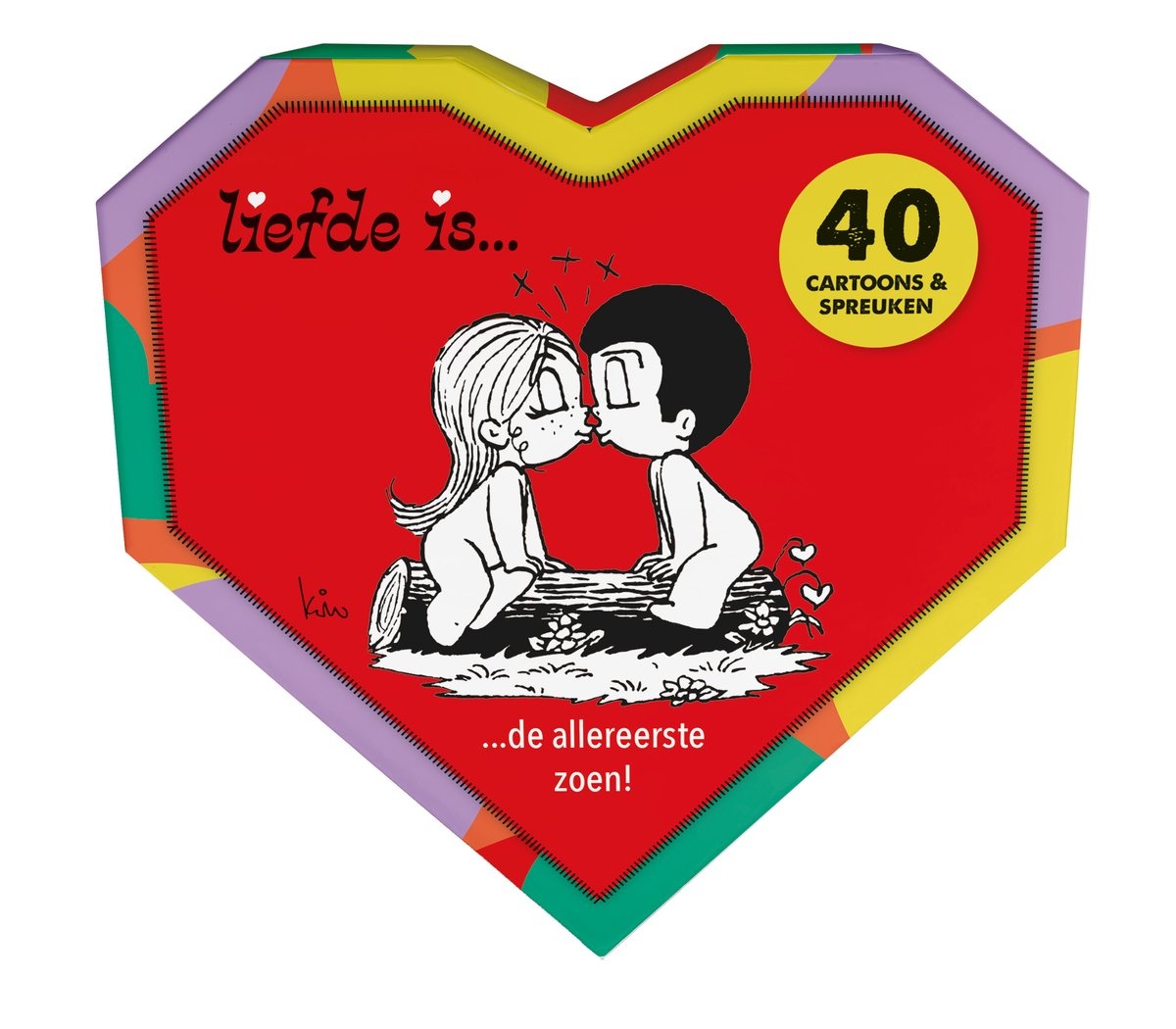 Liefde is..... de allereerste zoen - Spreuken en cartoons - In hartdoosje
