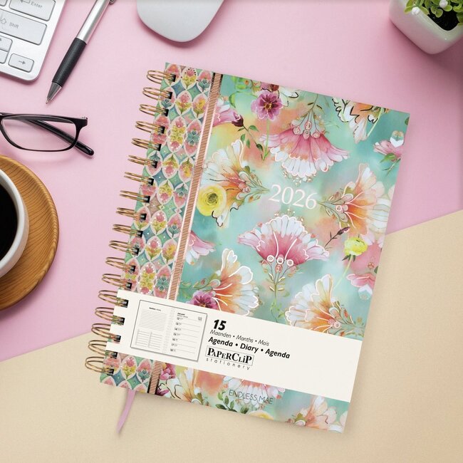 Paperclip Bureau agenda - 2026 - Bloemen - Fuchsia