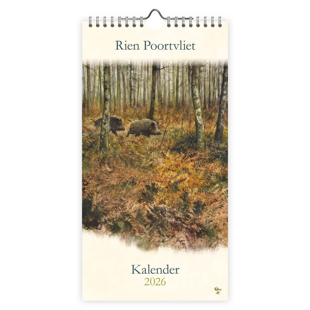 Maand notitiekalender - 2026 - Rien Poortvliet - Everzwijnen - 18x34,5cm