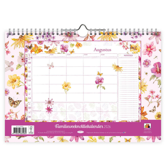 Comello Familie weeknotitiekalender - 2026 - Oblong - Janneke Brinkman -Zomerbloemen - 29.7x21cm