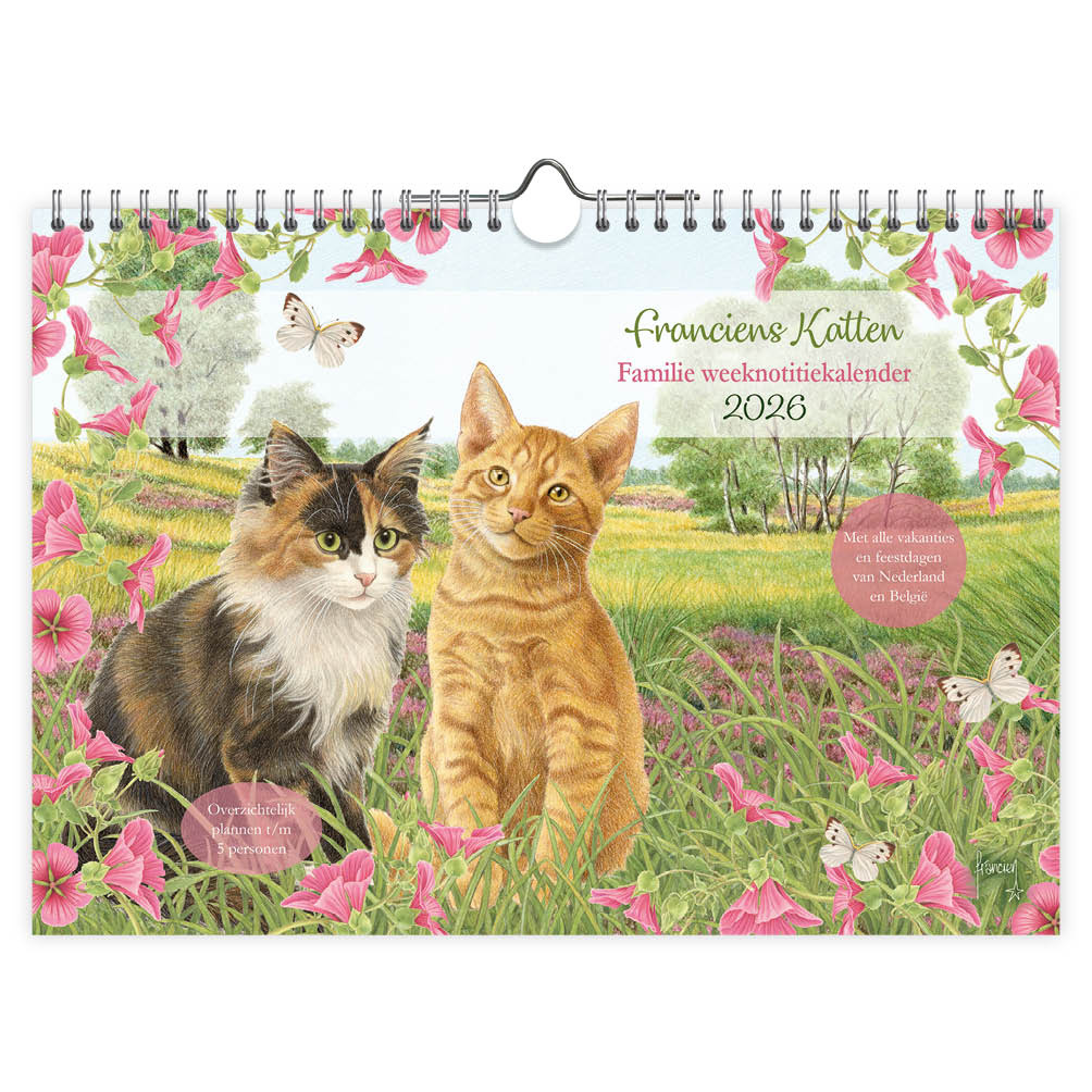 Familie weeknotitiekalender - 2026 - Oblong - Franciens katten - 29.7x21cm
