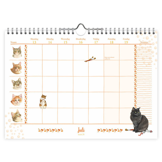 Comello Familie weeknotitiekalender - 2026 - Oblong - Franciens katten - 29.7x21cm
