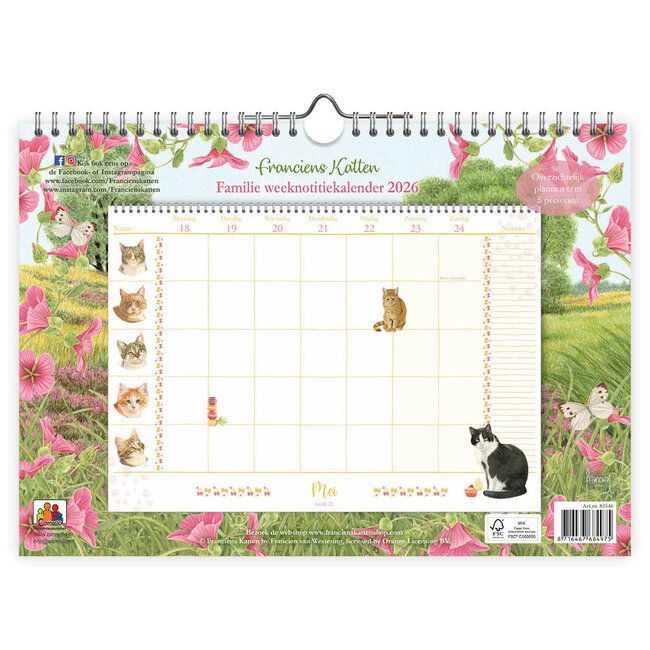 Comello Familie weeknotitiekalender - 2026 - Oblong - Franciens katten - 29.7x21cm