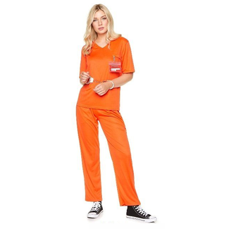Partychimp Kostuum - Gevangene - Oranje - Broek, top & badge - XL