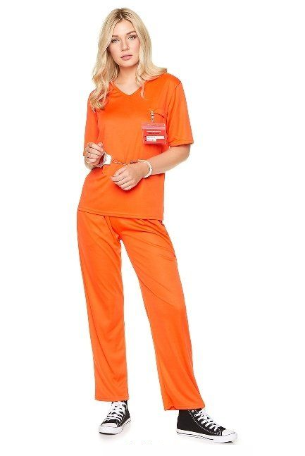 Kostuum - Gevangene - Oranje - Broek, top & badge - XL