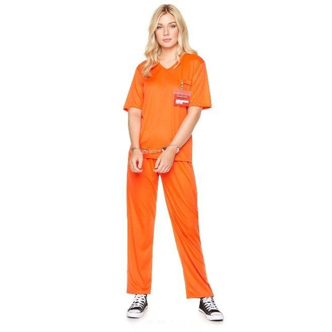 Partychimp Kostuum - Gevangene - Oranje - Broek, top & badge - XS