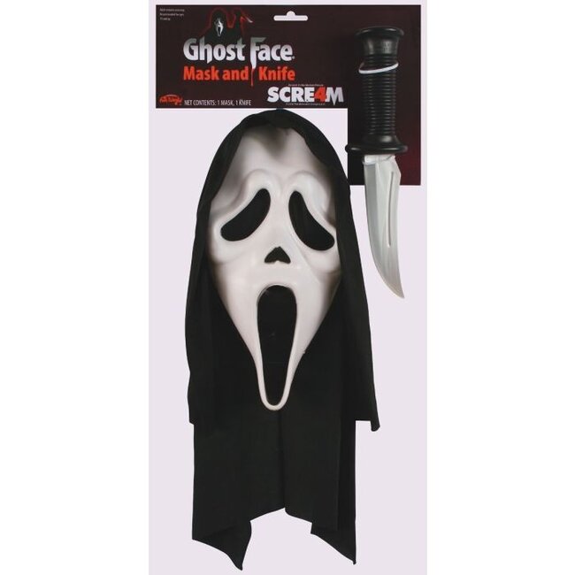 Partychimp Masker - Ghost face - Met capuchon & mes