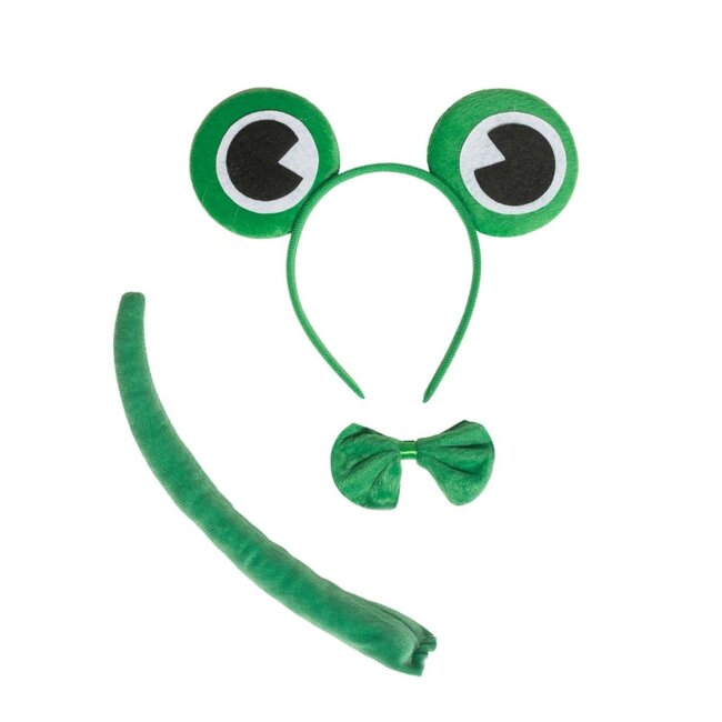 Partychimp Dierenset - Kikker - Hoofdband, strikje & staart