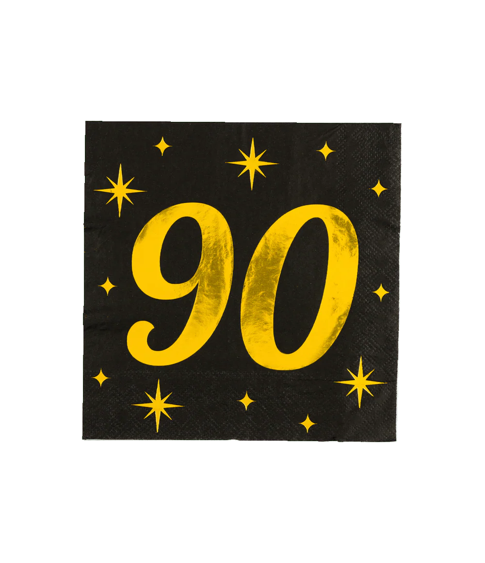 Servetten - 90 jaar - Goud, zwart - 33x33cm - 16st.