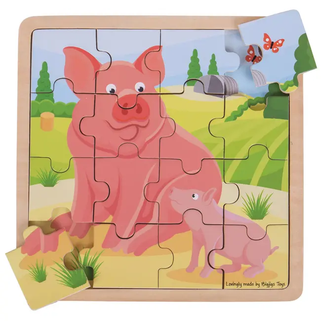 BigJigs Puzzel - Varken & biggetje - Hout - 18x18cm - 16st.