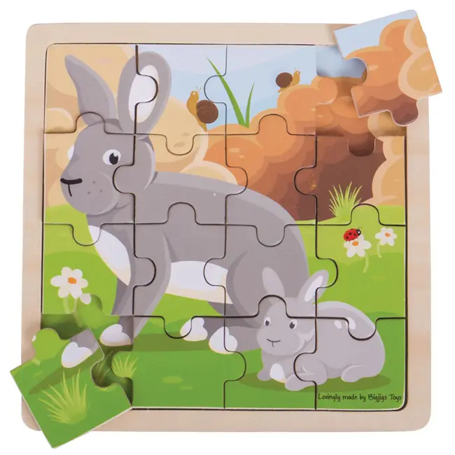 BigJigs Puzzel - Konijn met jong - Hout - 18x18cm - 16st.