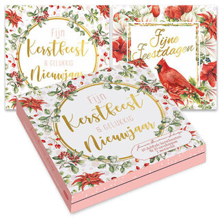 Comello Kaarten - Kerst - Janneke Brinkman - Bloemenkrans & rode kardinaal - 10st.