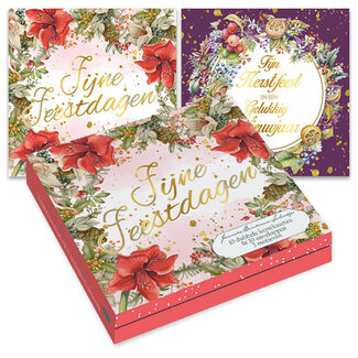 Comello Kaarten - Kerst - Janneke Brinkman - Bloemenkrans amaryllis & bloemenkrans paars - 10st.