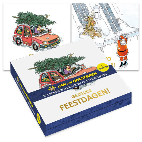 Kaarten - Kerst - Jan van Haasteren - Boom op auto & glijden van het dak - 10st.