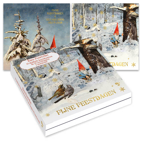 Kaarten - Kerst - Rien Poortvliet - Vogels & skieën tussen bomen - 10st.