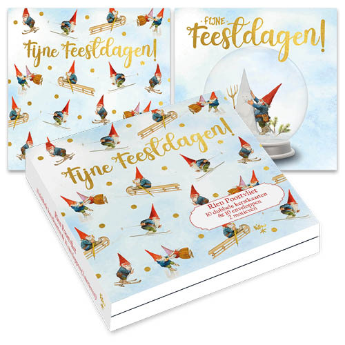 Kaarten - Kerst - Rien Poortvliet - Patroon & sneeuwbol sneeuwpop - 10st.