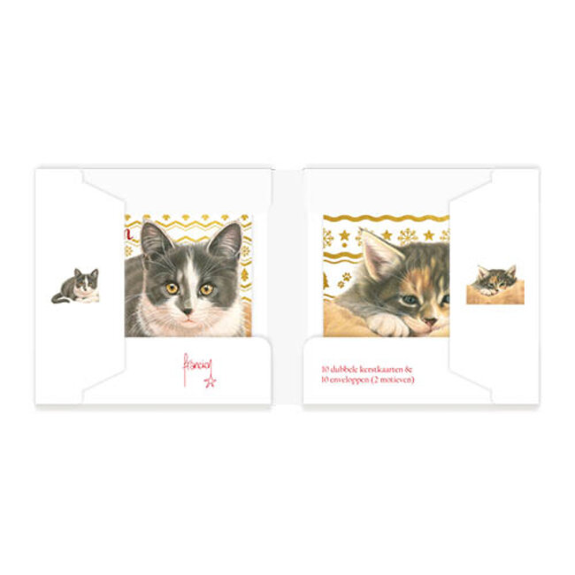 Comello Kaarten - Kerst - Franciens katten -  Kittens met goudpatroon - 10st.