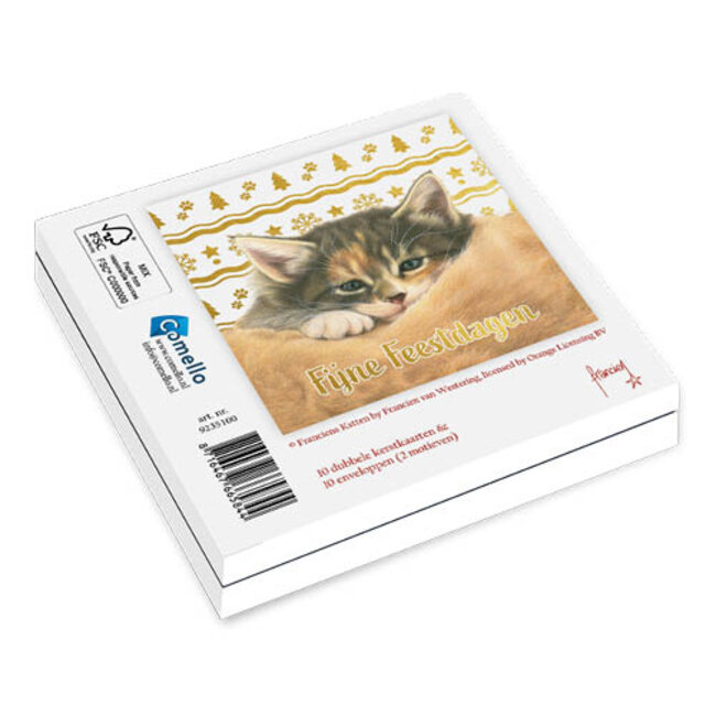 Comello Kaarten - Kerst - Franciens katten -  Kittens met goudpatroon - 10st.