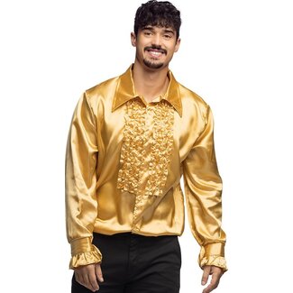 Haza-Witbaard Kostuum - Disco - Blouse - Goud - Met ruches - XXL