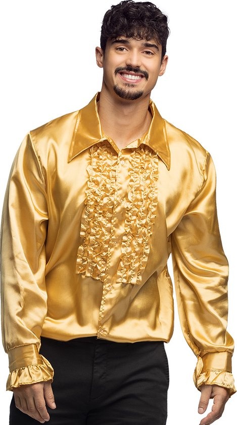 Kostuum - Disco - Blouse - Goud - Met ruches - XXL