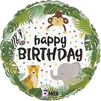 Haza-Witbaard Folieballon - Happy Birthday - Jungle - Groen - 45cm - Zonder vulling