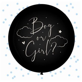 Haza-Witbaard Ballon - Gender reveal - Boy or girl? - Blauwe confetti - 61cm.