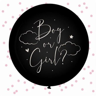 Haza-Witbaard Ballon - Gender reveal - Boy or girl? - Roze confetti - 61cm.