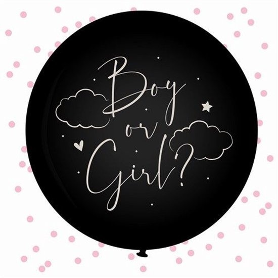 Ballon - Gender reveal - Boy or girl? - Roze confetti - 61cm.
