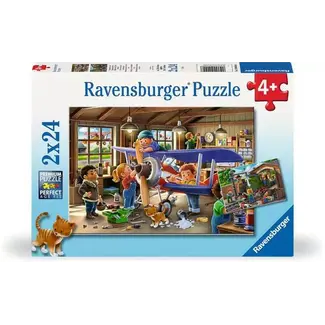 Ravensburger Puzzel - Vliegtuig en trein reparatie - 2x24st.