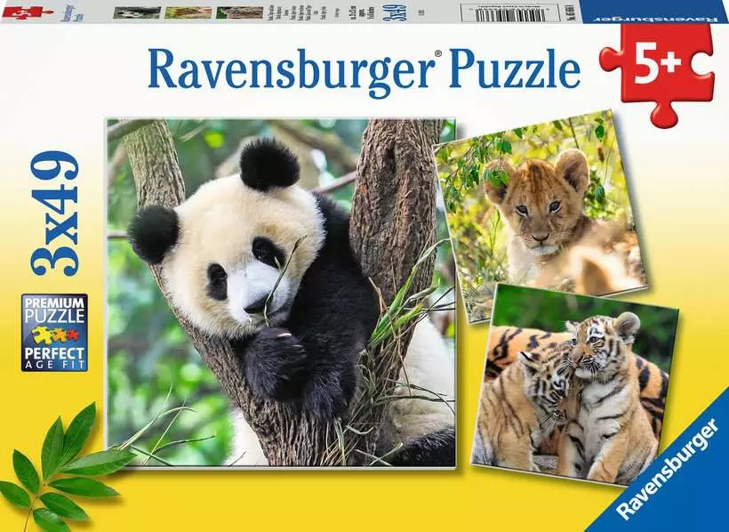 Puzzel - Panda, tijger en leeuw - 3x49st.
