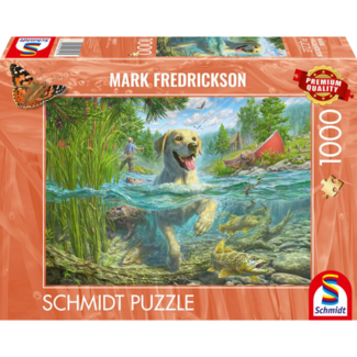 Puzzel - Hondenliefde, blonde labrador op vissenjacht - 1000st.