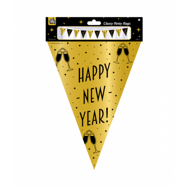 Paperdreams Vlaggenlijn - Happy New Year - Goud, zwart - 10m