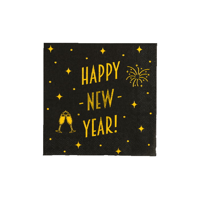 Servetten - Happy New Year - Goud, zwart - 33x33cm - 16st.