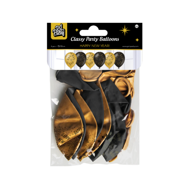 Paperdreams Ballonnen - Happy New Year - Zwart, goud - 6st.