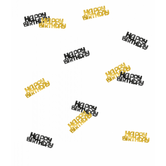Tafeldecoratie - Happy Birthday - Confetti - Goud / zwart