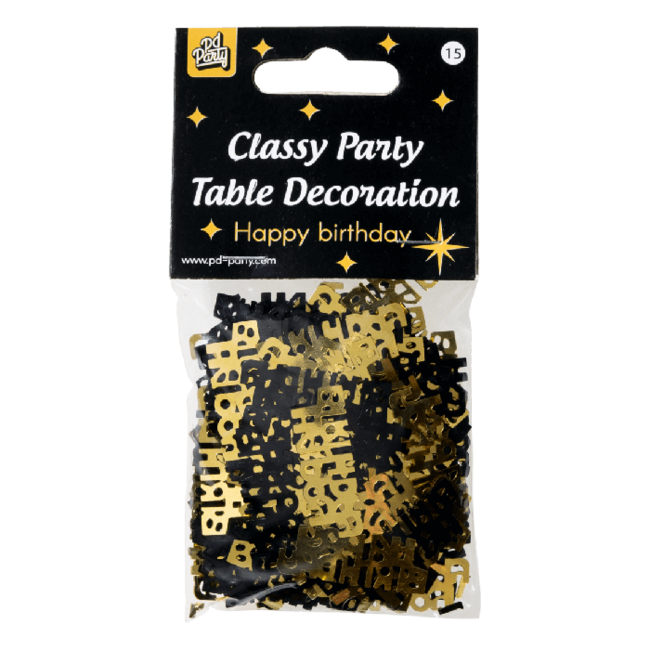Tafeldecoratie - Happy Birthday - Confetti - Goud / zwart