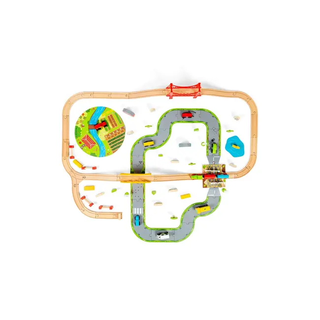 BigJigs Rail - Treinset - Platteland - Met rails en wegdelen - 80dlg.