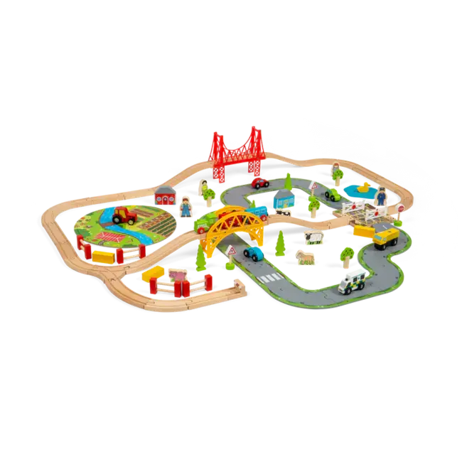 BigJigs Rail - Treinset - Platteland - Met rails en wegdelen - 80dlg.