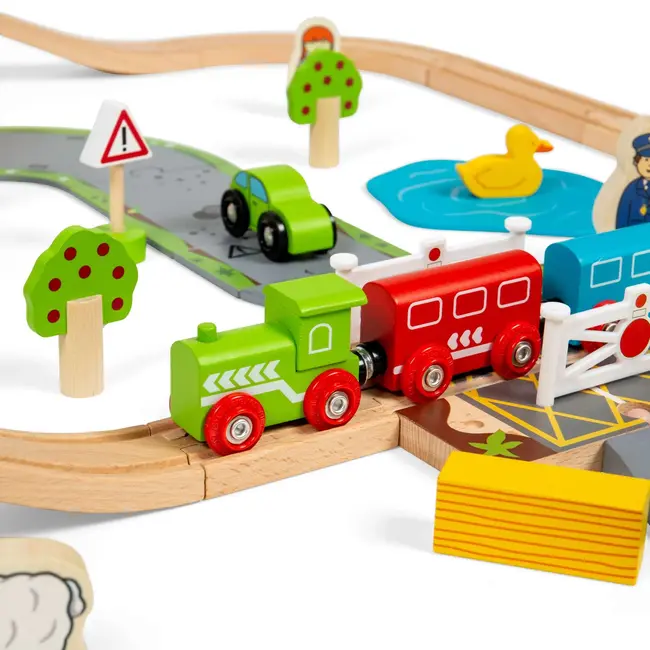 BigJigs Rail - Treinset - Platteland - Met rails en wegdelen - 80dlg.
