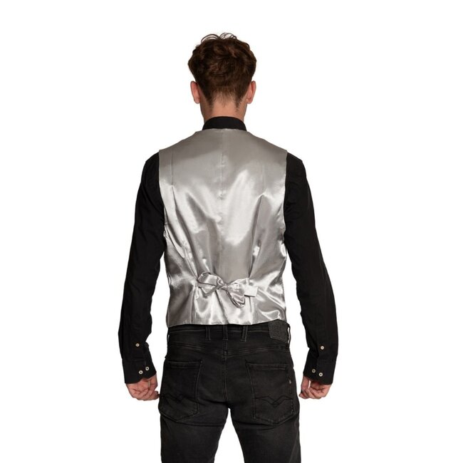 Partychimp Gilet & vlinderstrik - Disco - Zilver - Glanzend - XL