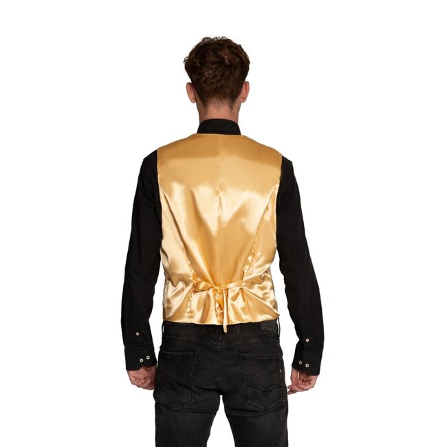 Partychimp Gilet & vlinderstrik - Disco - Goud - Glanzend - M