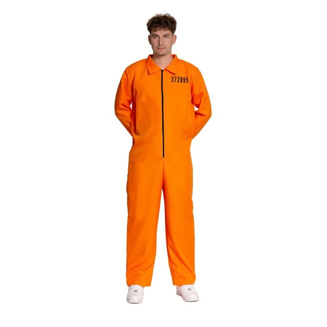 Partychimp Kostuum - Gevangene - Oranje - Jumpsuit - XL
