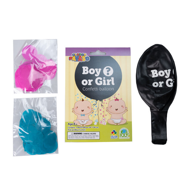 PartyXplosion Ballon - Gender reveal - Boy or girl - Met blauwe en roze confetti - 60cm