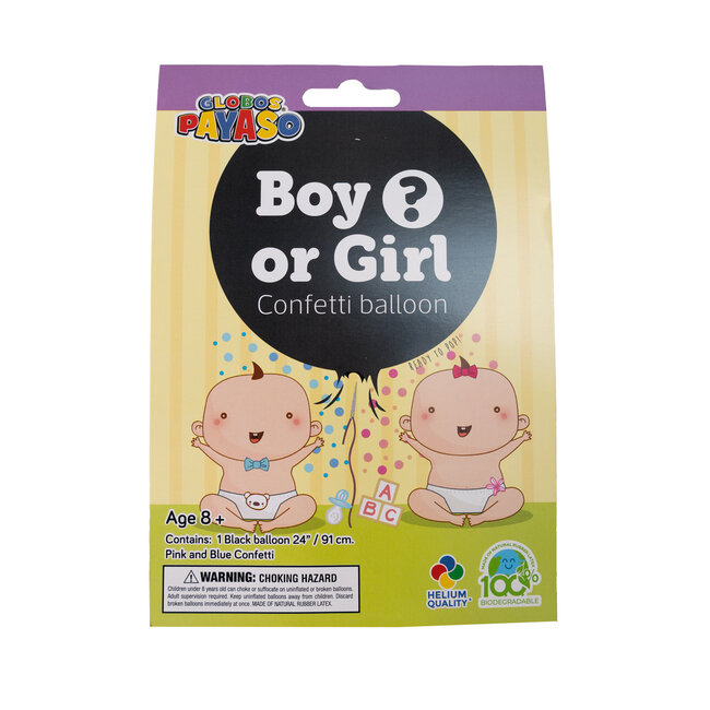 PartyXplosion Ballon - Gender reveal - Boy or girl - Met blauwe en roze confetti - 60cm