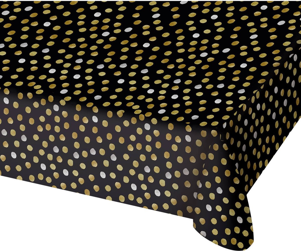 Tafelkleed - Glossy black - Zwart goud zilver - Plastic - 130x180cm