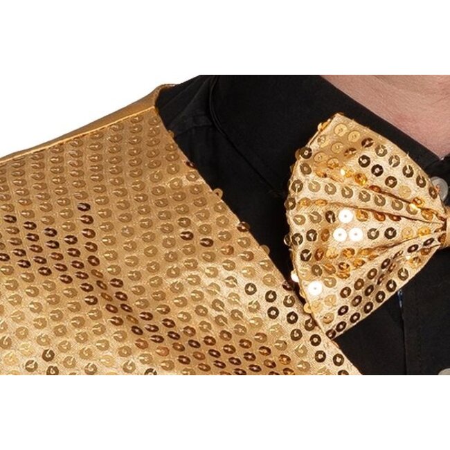 Partychimp Gilet & vlinderstrik - Disco - Goud - Glanzend - S
