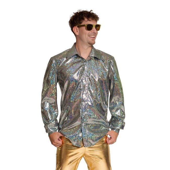 Partychimp Shirt - Disco - Zilver - Glanzend - M